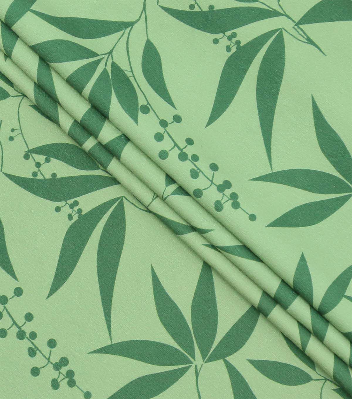 Leafy Print on Green Soft & Minky Fleece Fabric