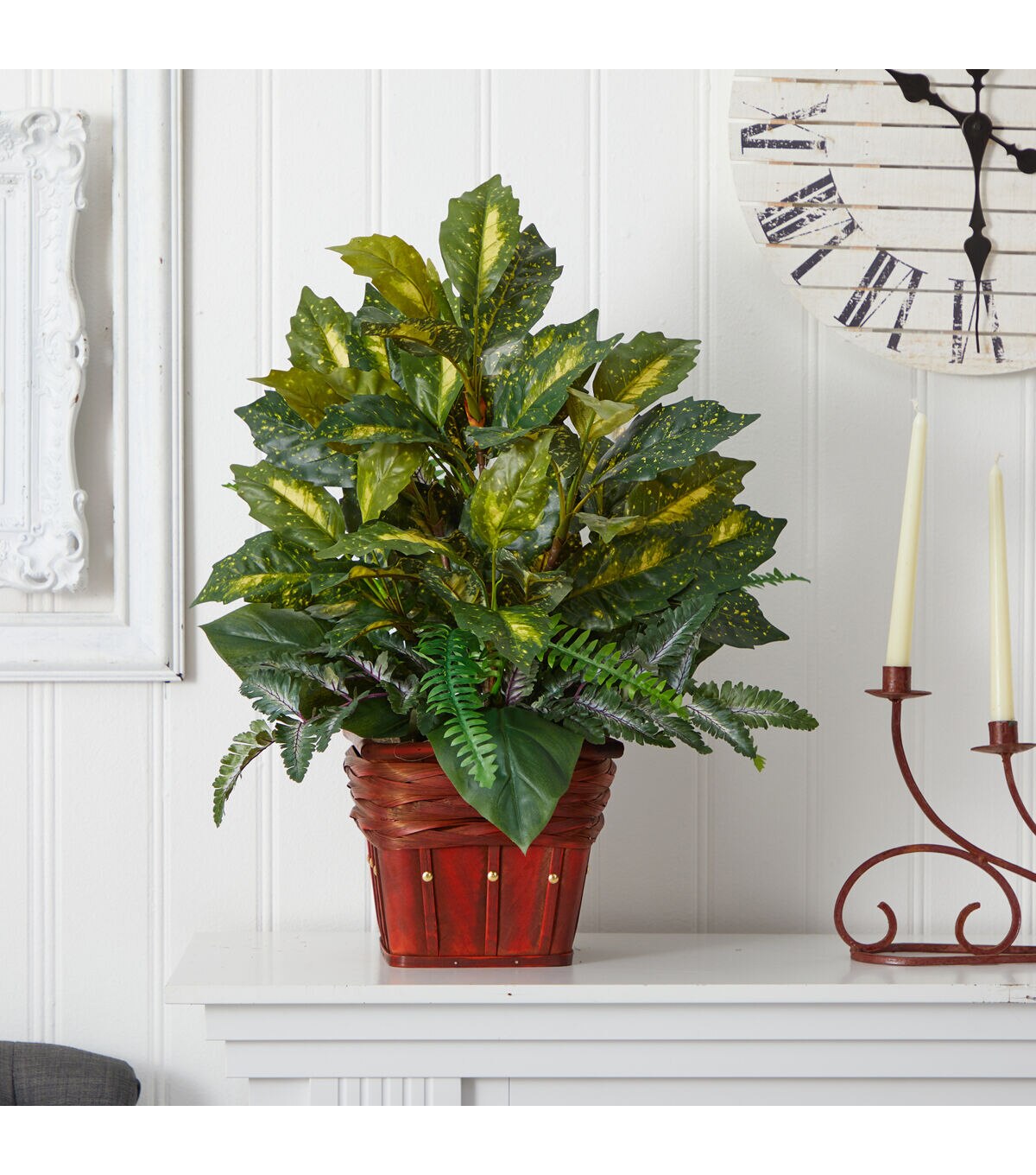 Nearly Natural Mixed Greens with Wicker Silk Plant