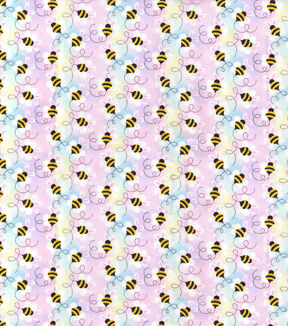 Bees on Purple Easter Cotton Fabric