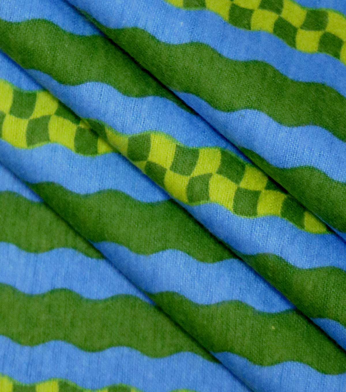 Checkerboard Blue Stripes Super Snuggle Flannel Fabric