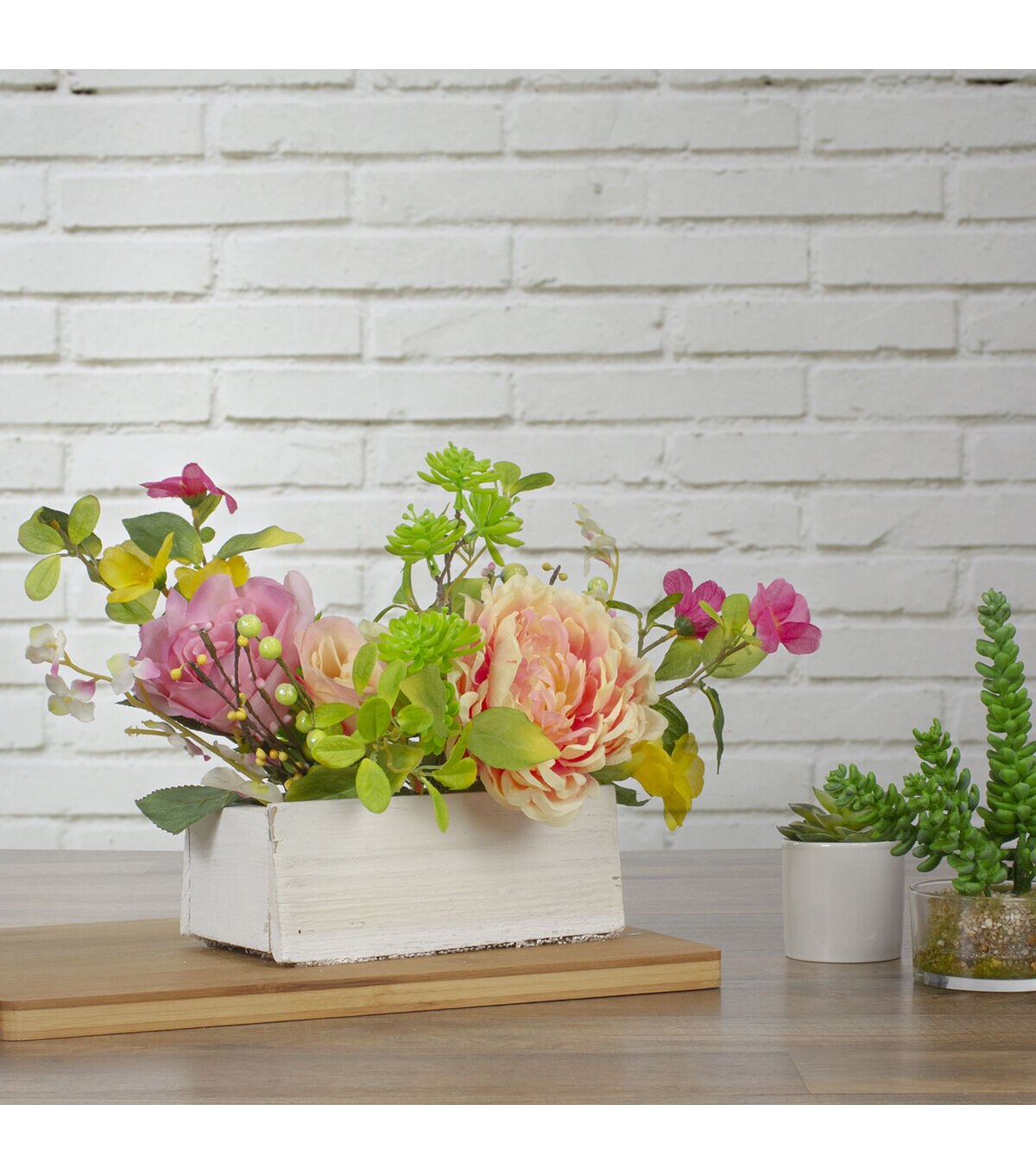 Northlight 14-Inch Pink and Yellow Artificial Roses Peony Arrangement