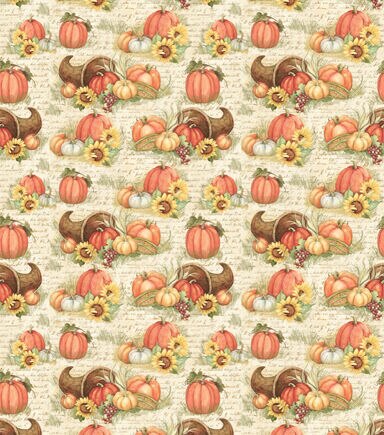 Susan Winget Pumpkins And Cornucopia Fall Cotton Fabric