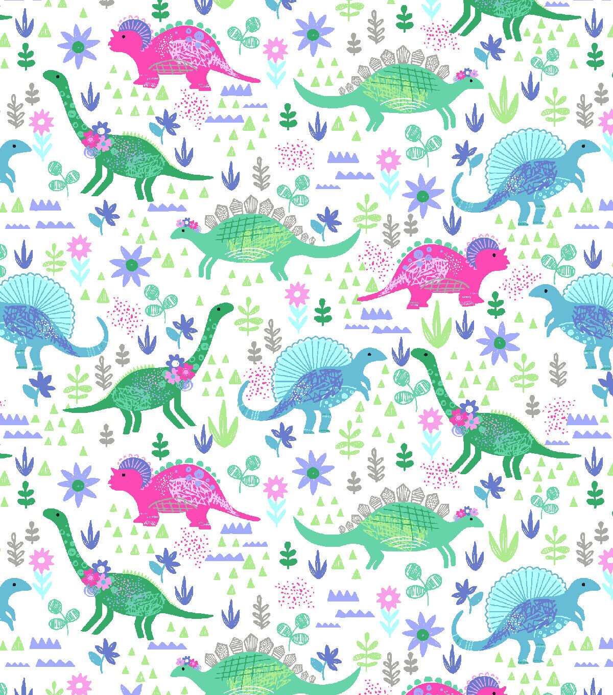 Girl Dino Super Snuggle Flannel Fabric