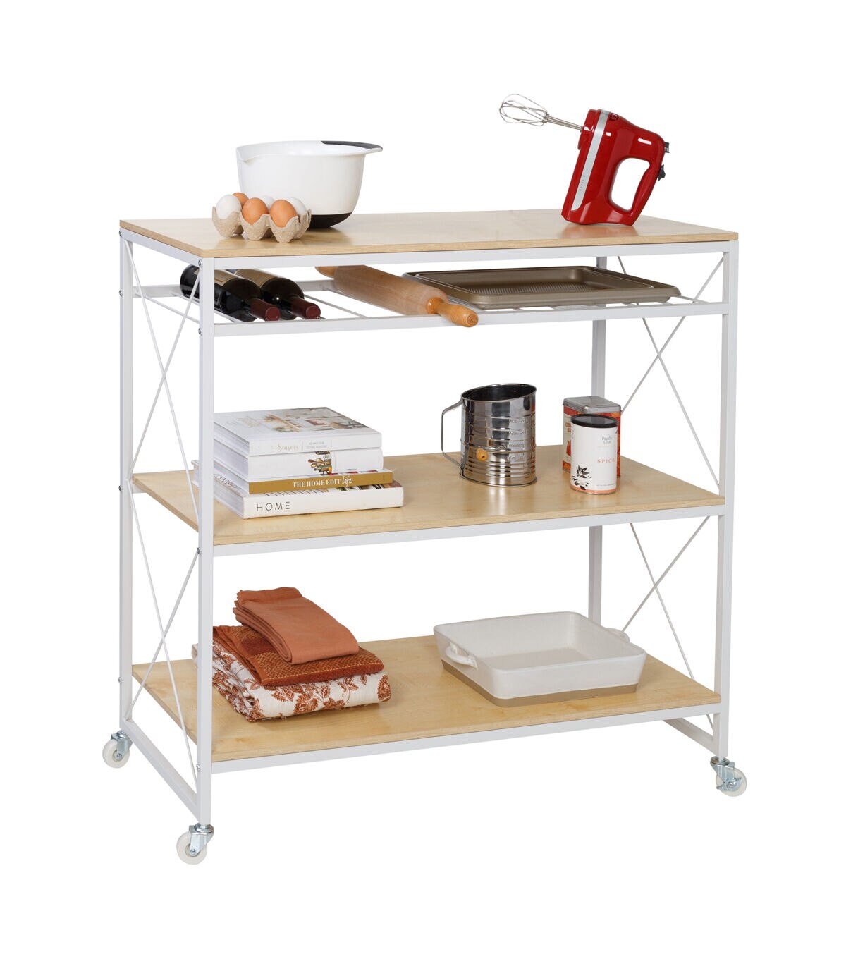 Honey Can Do 38 White Oak 4 Tier Rolling Kitchen Island