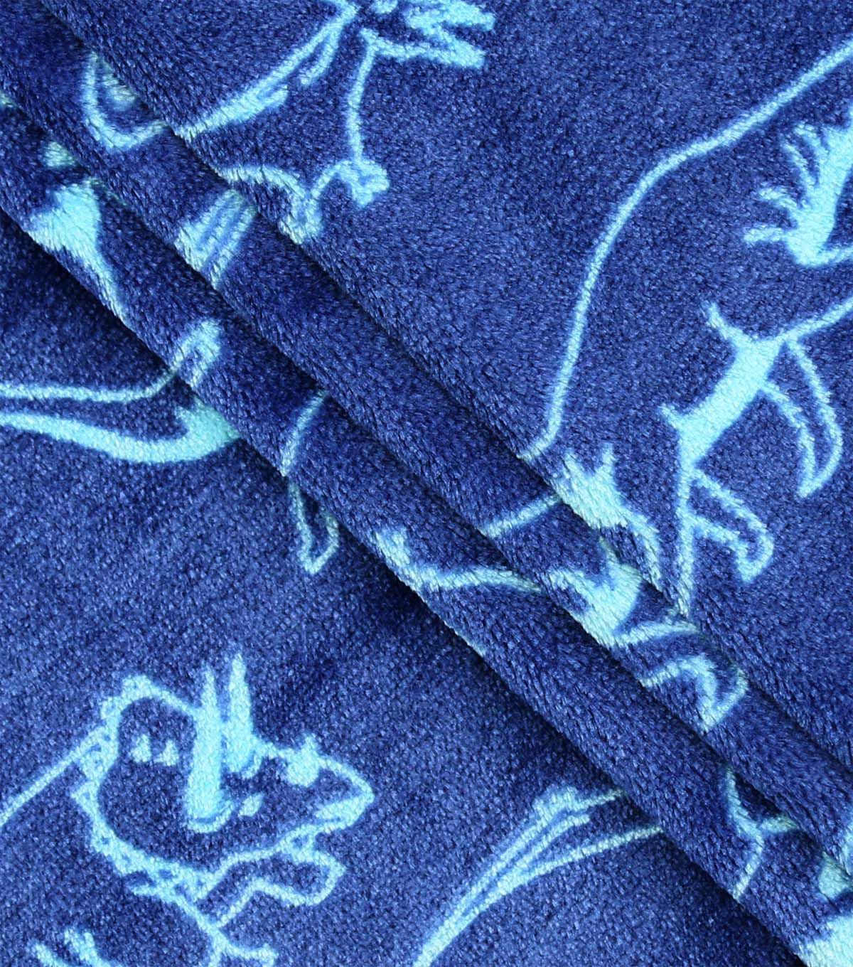 Blue Dinosaurs Sew Lush Fleece Fabric