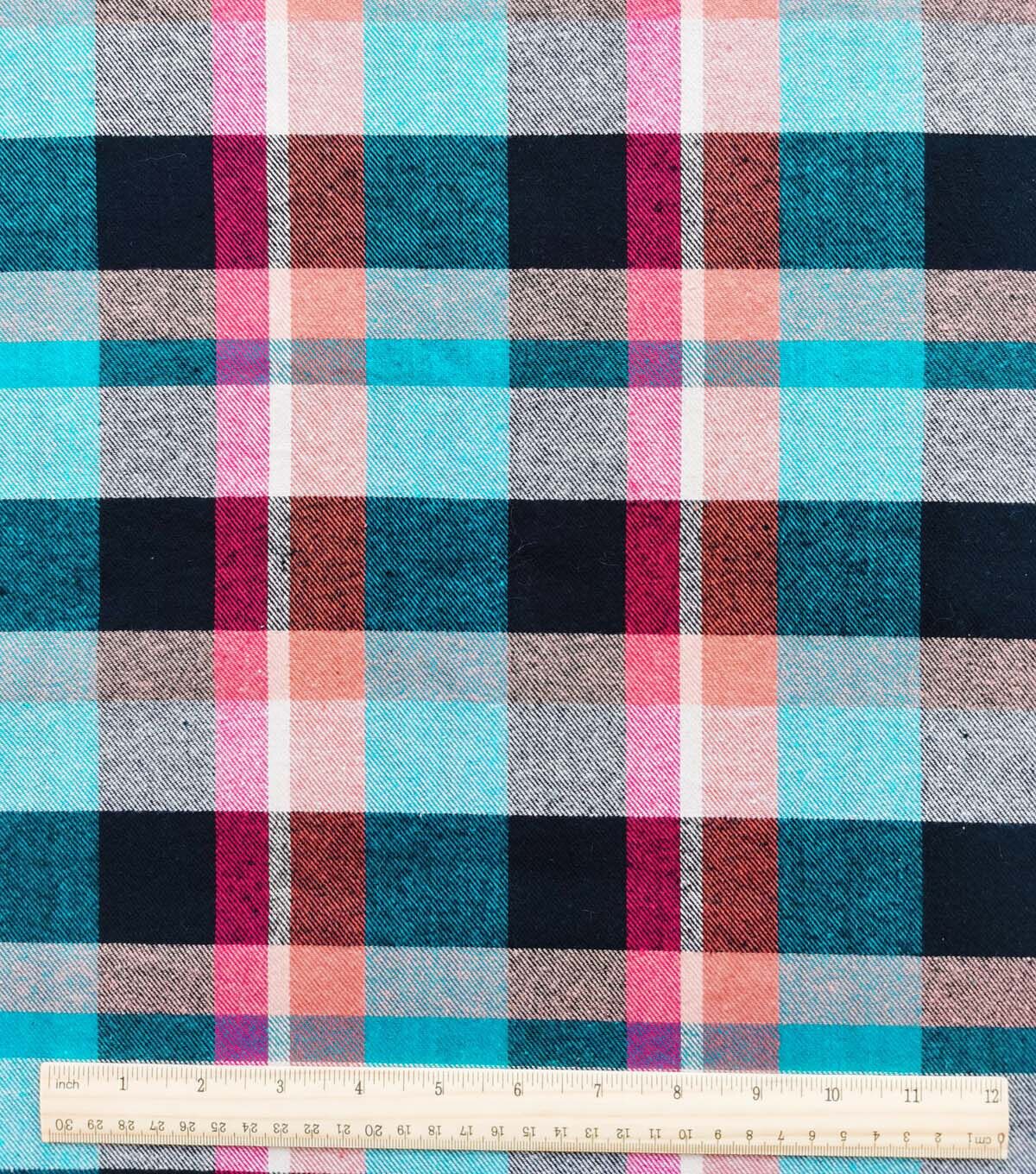 Blue & Brown Plaid Tan Flannel Backed Sherpa Fabric