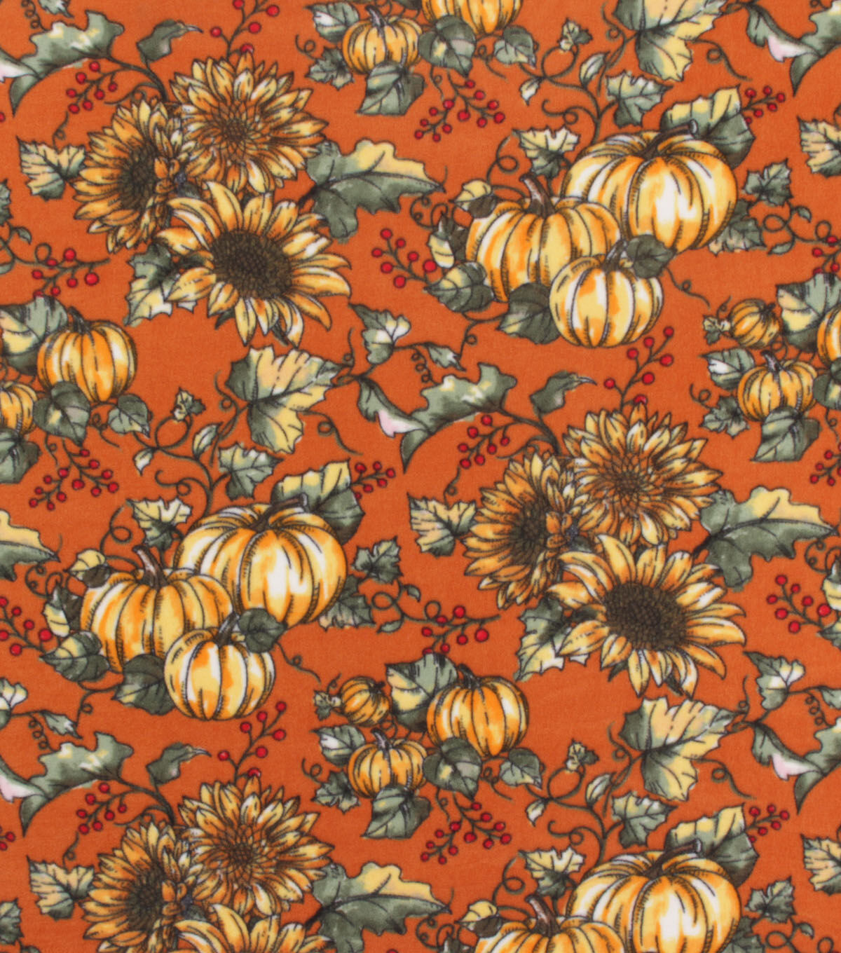 Pumpkins & Sunflowers on Orange Anti Pill Fleece Fabric