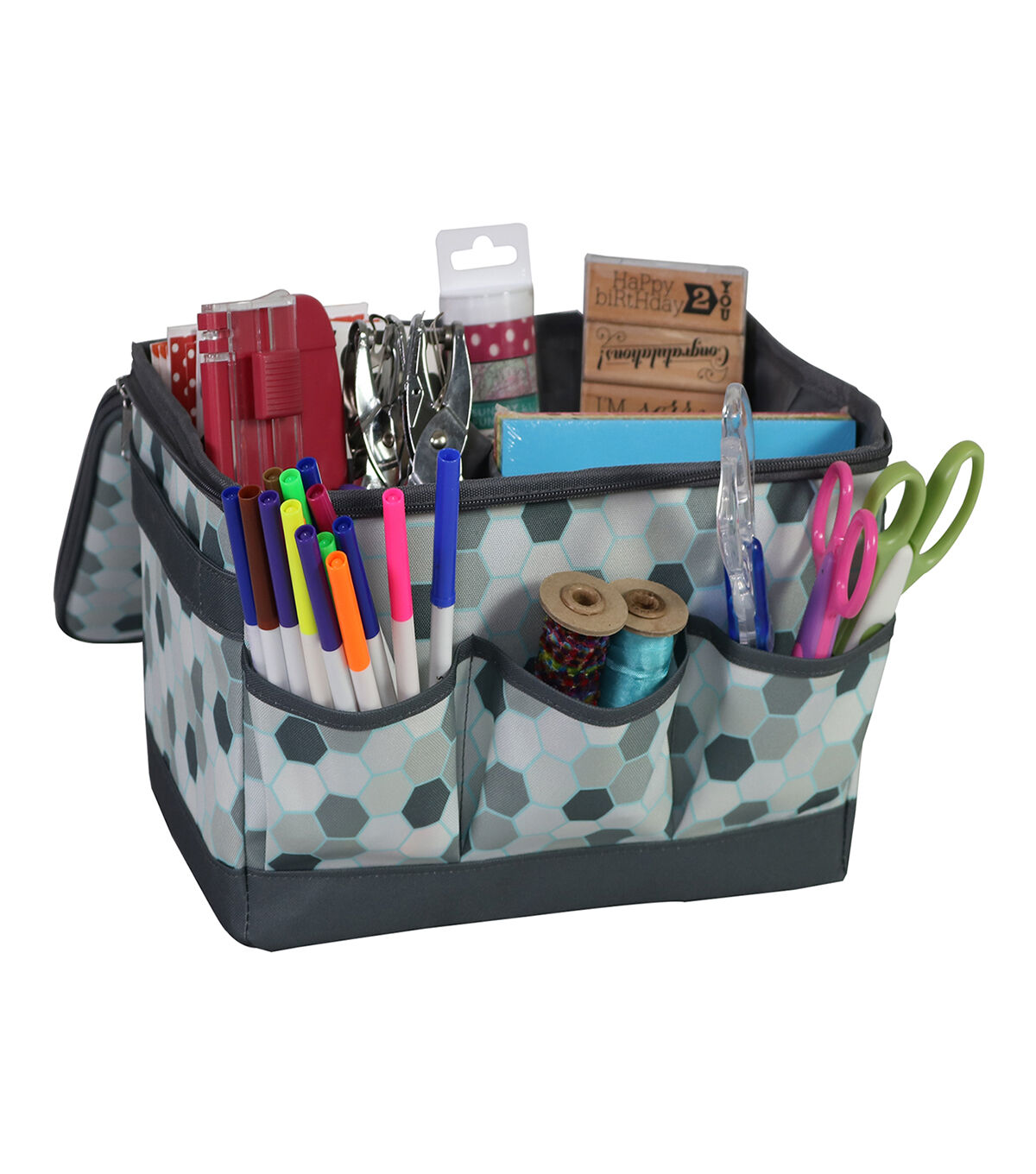 Everything Mary 8.5 x 8 Gray Honeycomb Craft Organizer With Lid