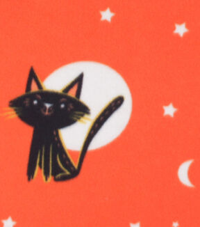 Cats & Moons On Orange Blizzard Fleece Fabric