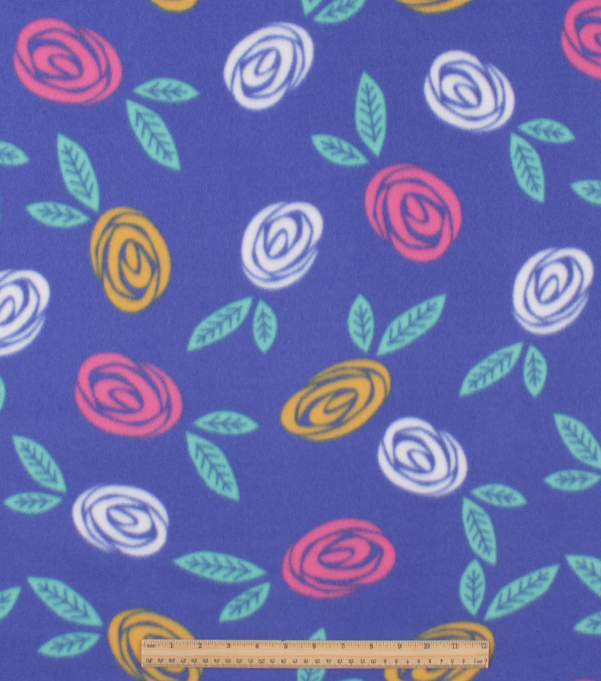 Roses on Blue Blizzard Fleece Fabric