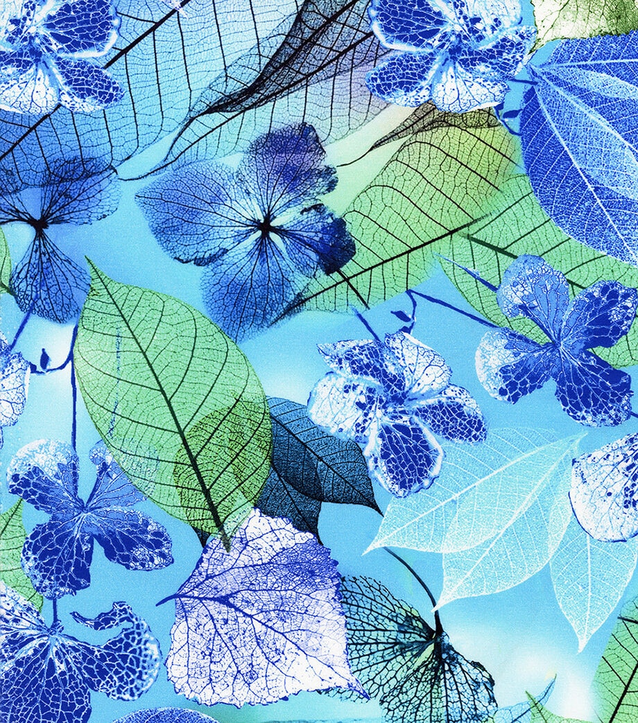 Blue Neon Leaves Premium Cotton Fabric