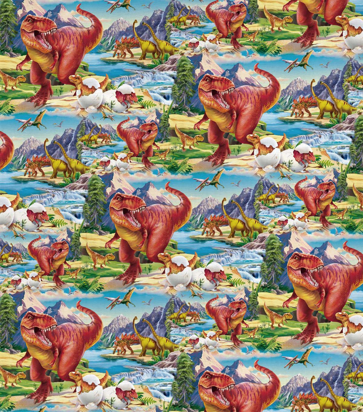 David Textiles Red Dinosaurs Novelty Cotton Fabric