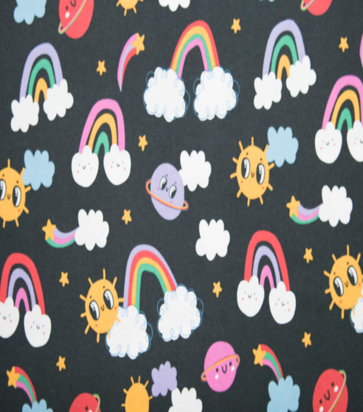 Super Snuggle Rainbow Sun Cloud Toss Flannel Fabric