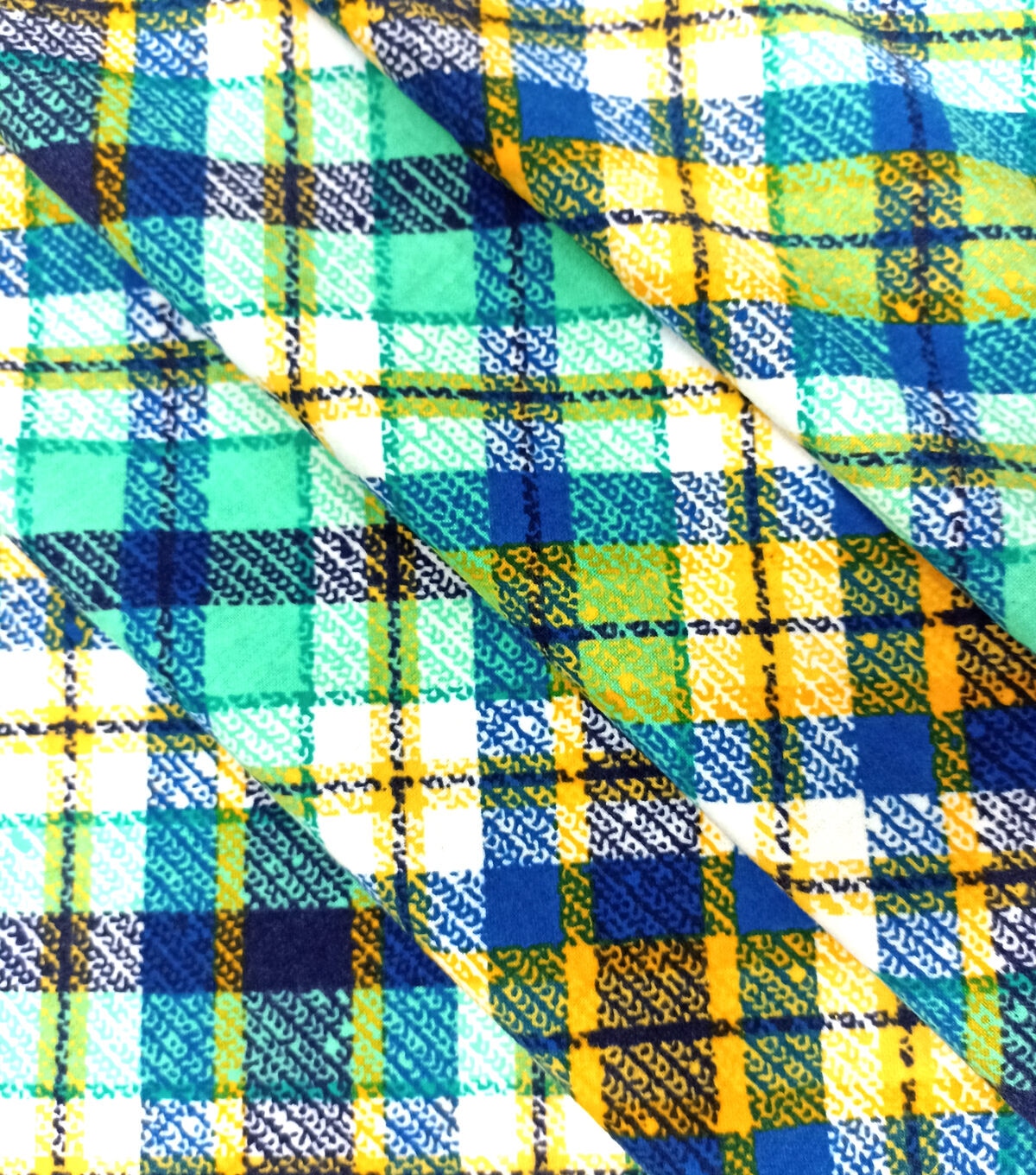 Green Blue Yellow Textured Bias Plaid Super Snuggle Flannel Fabric