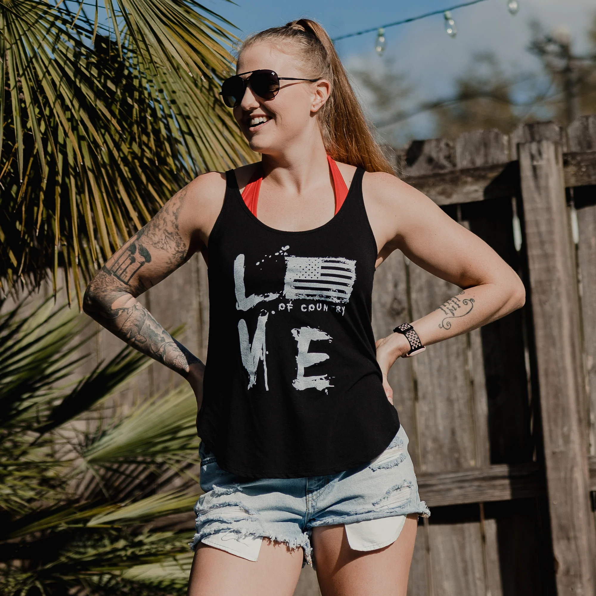 Women's Love of Country Flowy Tank - Black