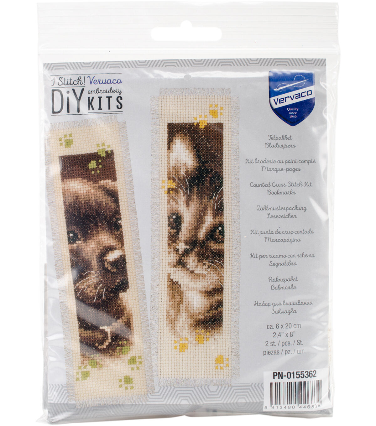 Vervaco 2 x 8 Cat & Dog Bookmark Counted Cross Stitch Kit 2ct