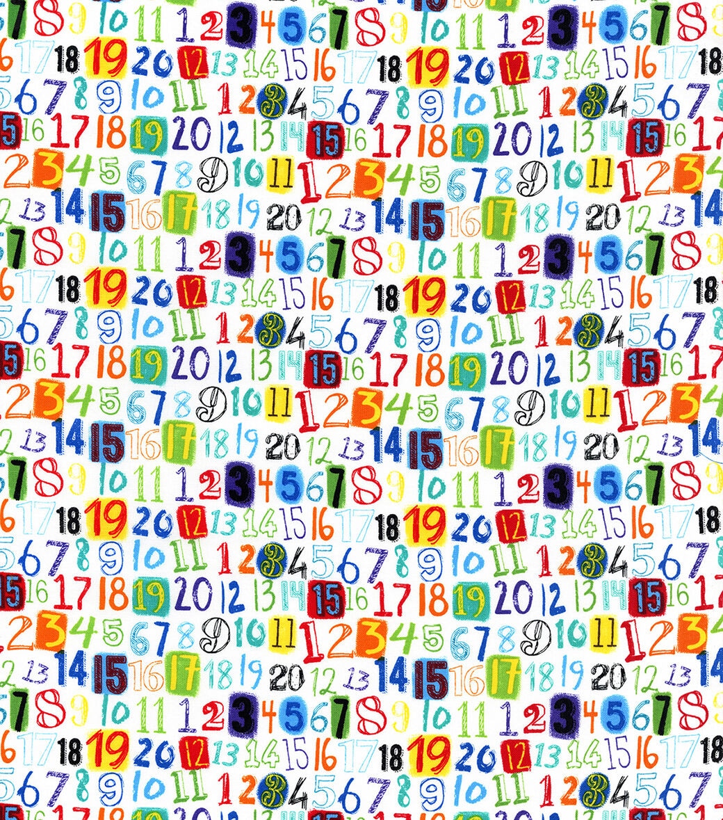 Blue Bright Numbers Novelty Cotton Fabric
