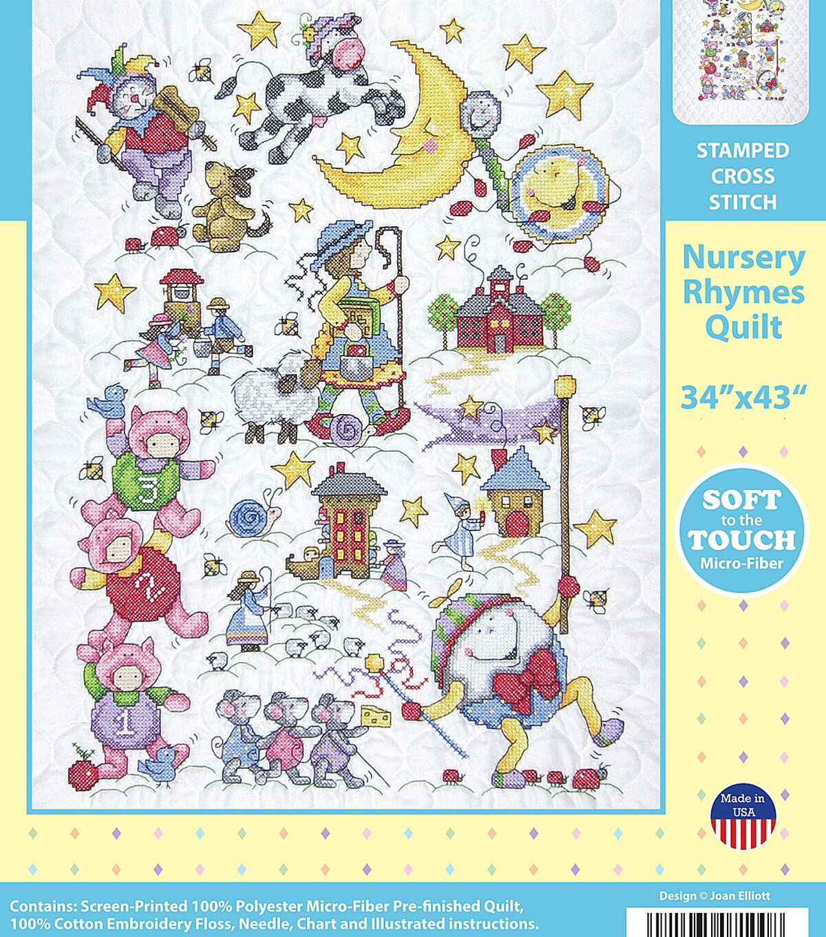 Design Works 34 x 43 Nursery Rymes Baby Quilt Cross Stitch Kit