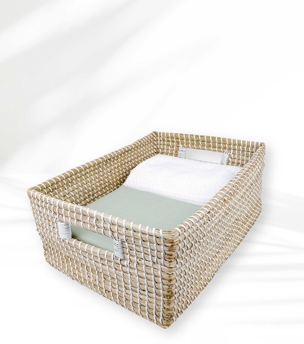 16 Natural & White Stitch Woven Basket by Place & Time