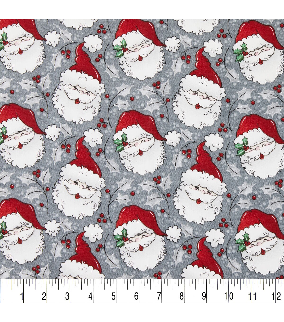 Fabric Traditions Vintage Santa on Gray Christmas Glitter Cotton Fabric