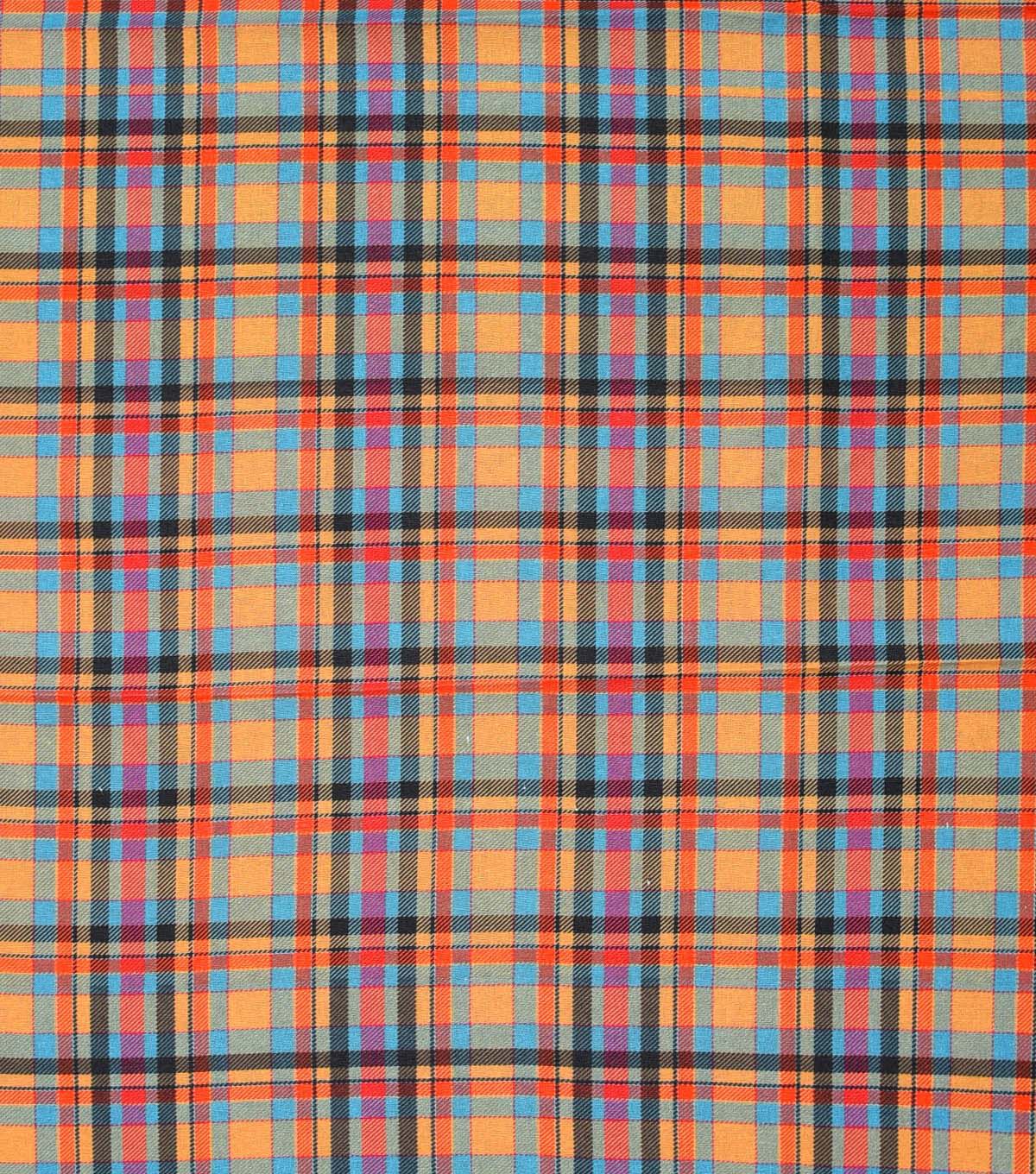 Orange & Teal Plaid Cotton Fabric