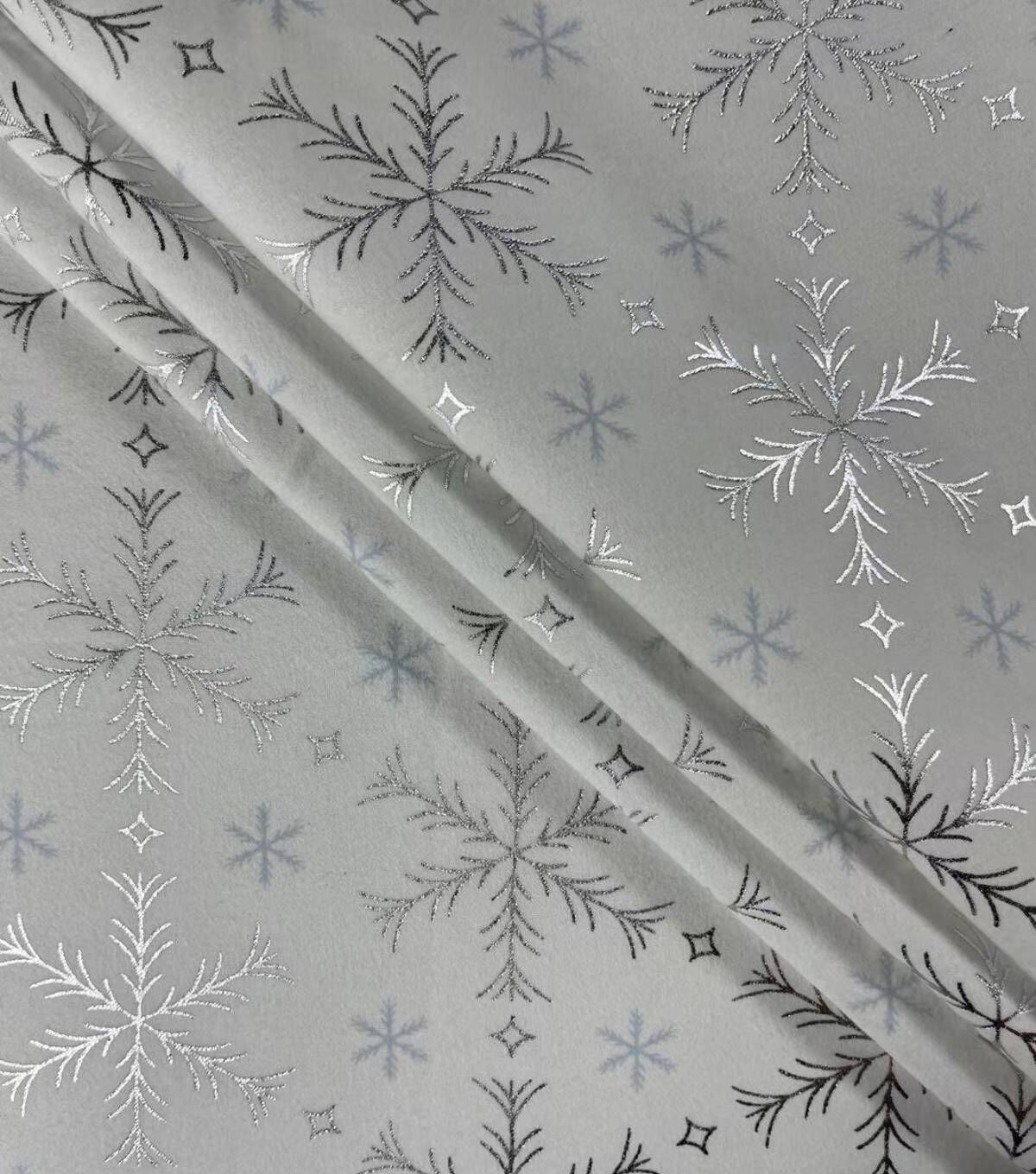Foil Snow Geometric on Gray Christmas Flannel Fabric