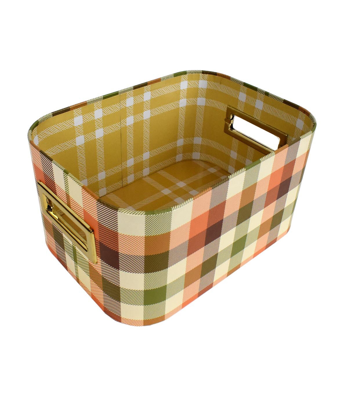 11 Yellow Buffalo Checks Oval Lidded Box With Cutout Handles