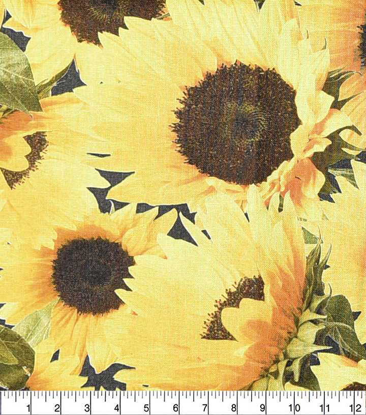 Yellow Detailed Sunflowers Quilt Cotton Fabric by Keepsake Calico