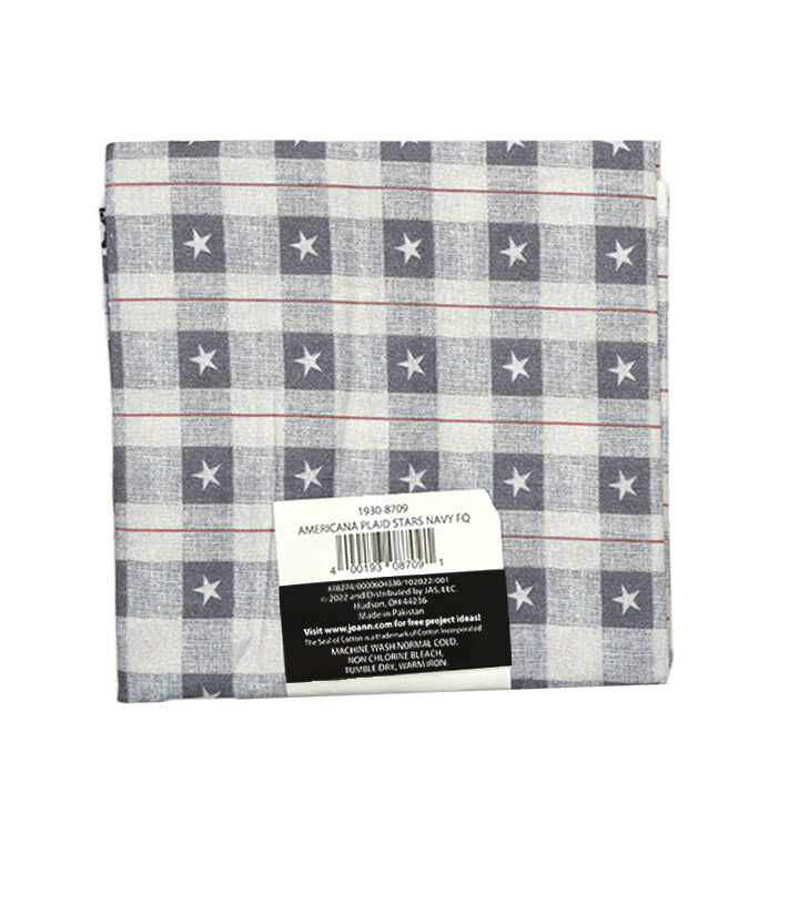 Americana Plaid Stars Navy Cotton Fabric Quarter