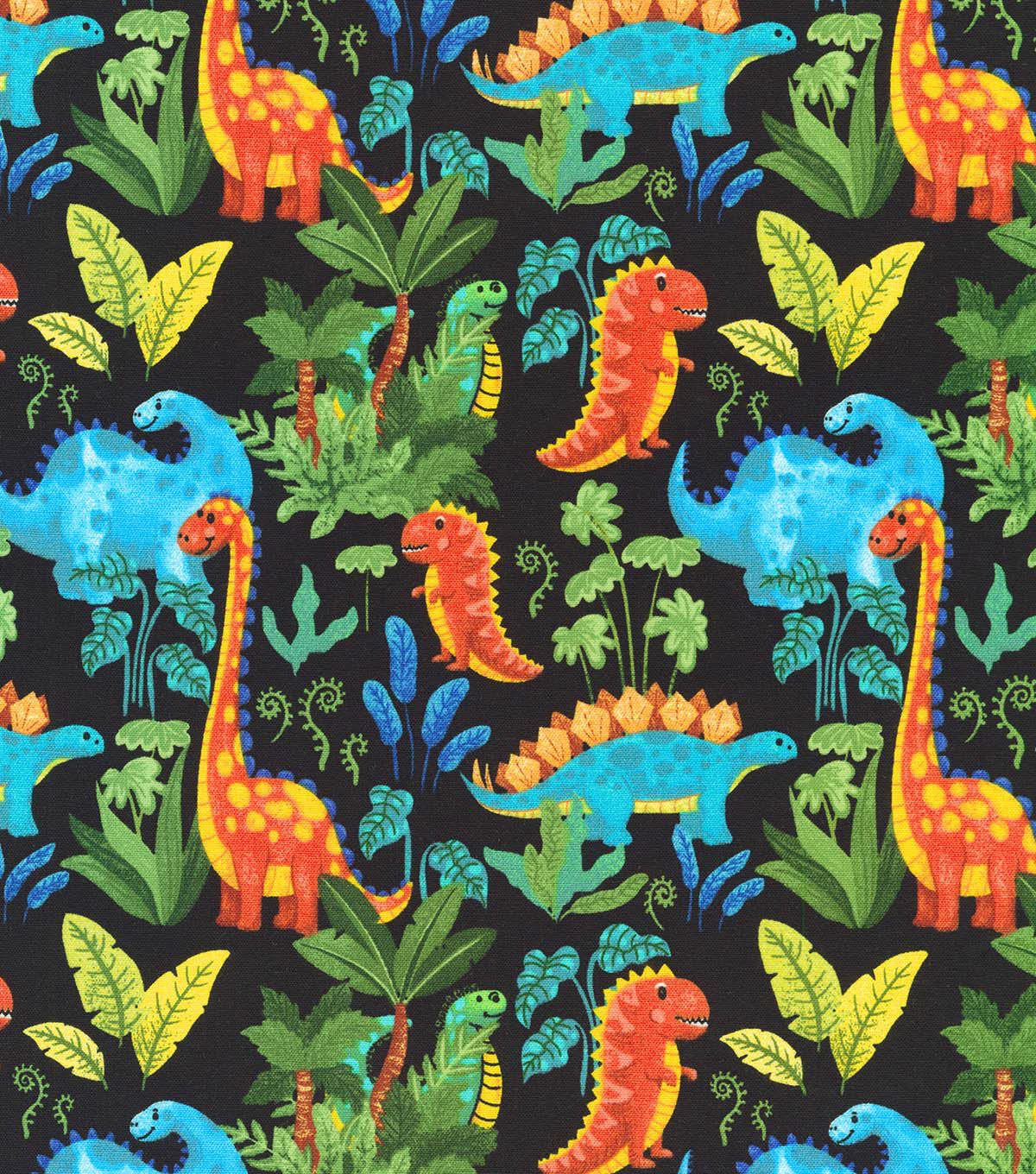 Dinosaurs on Black Novelty Cotton Fabric