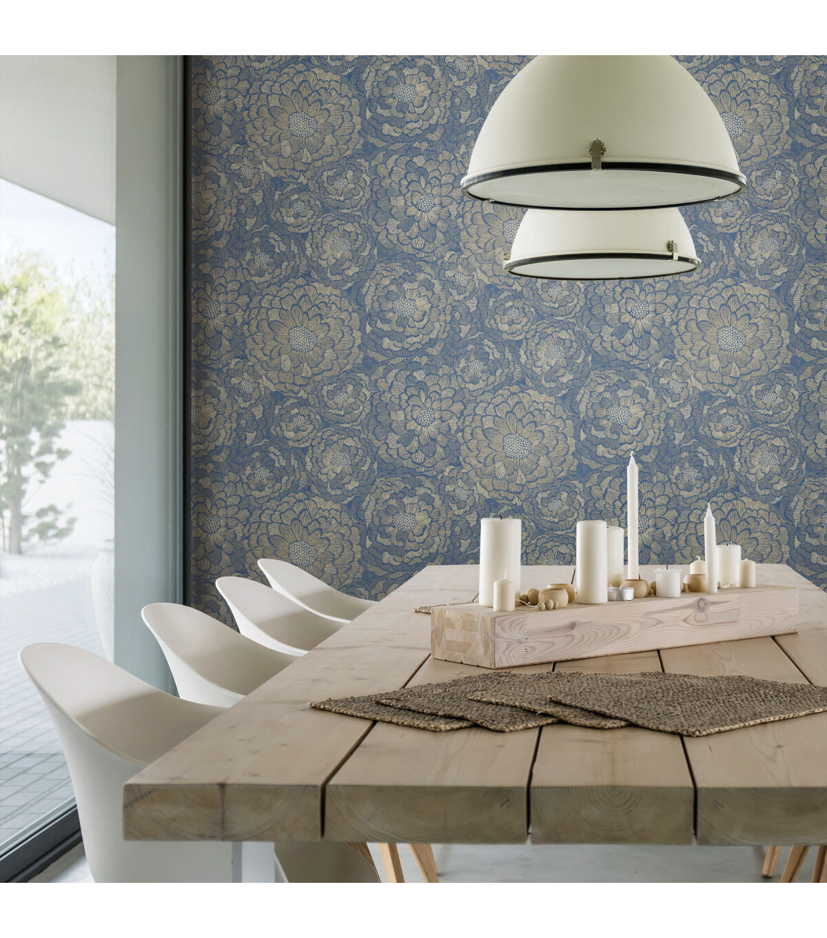 RoomMates 20.5 x 16.5' Blue Zen Dahlia Peel & Stick Wallpaper