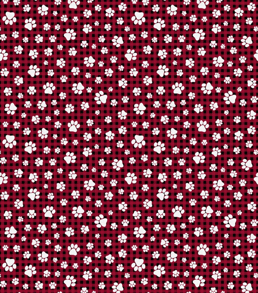 Novelty Cotton Fabric Paws on Buffalo Check