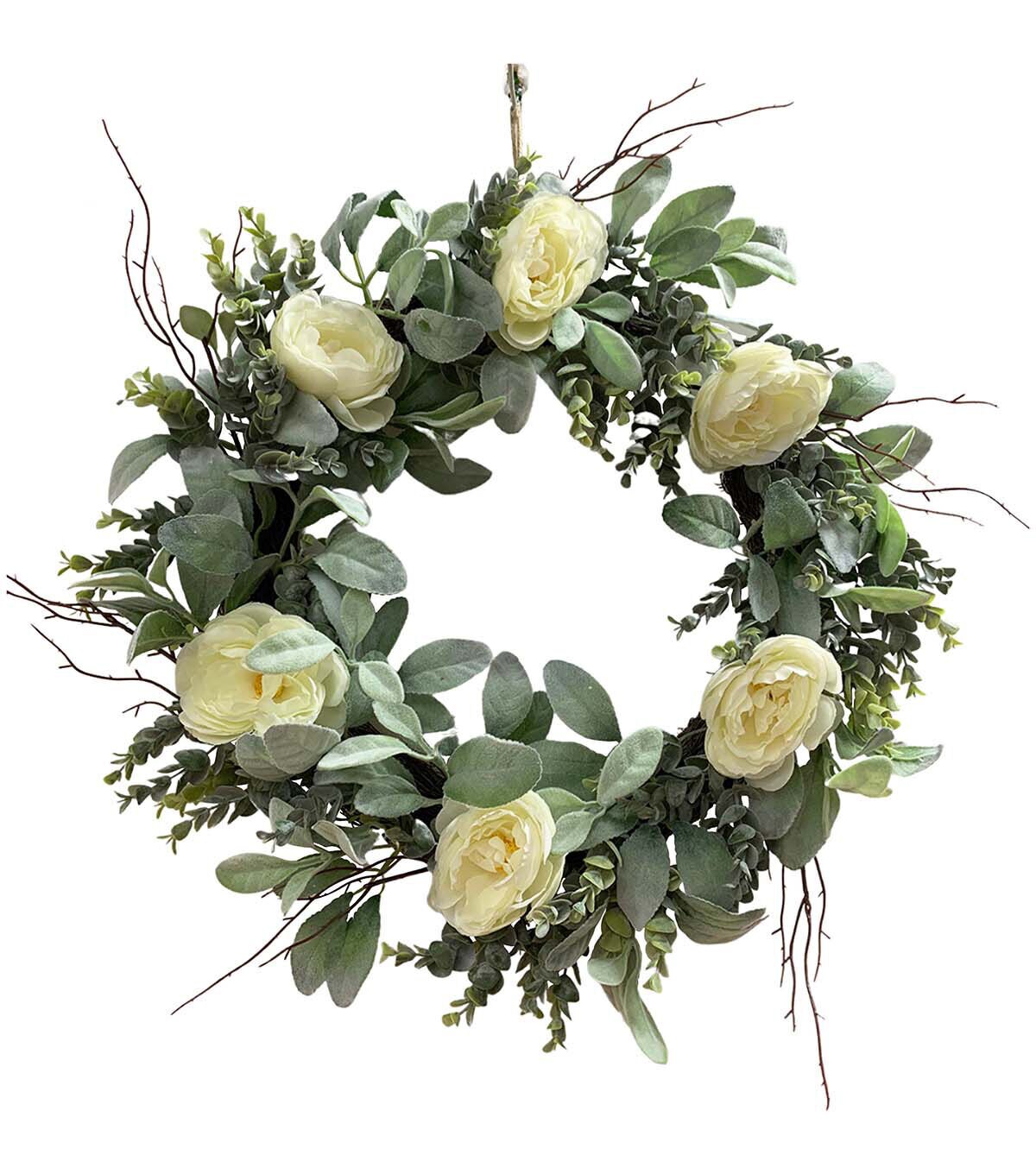 20 Flocked Eucalyptus Leaf & Peony Wreath by Bloom Room