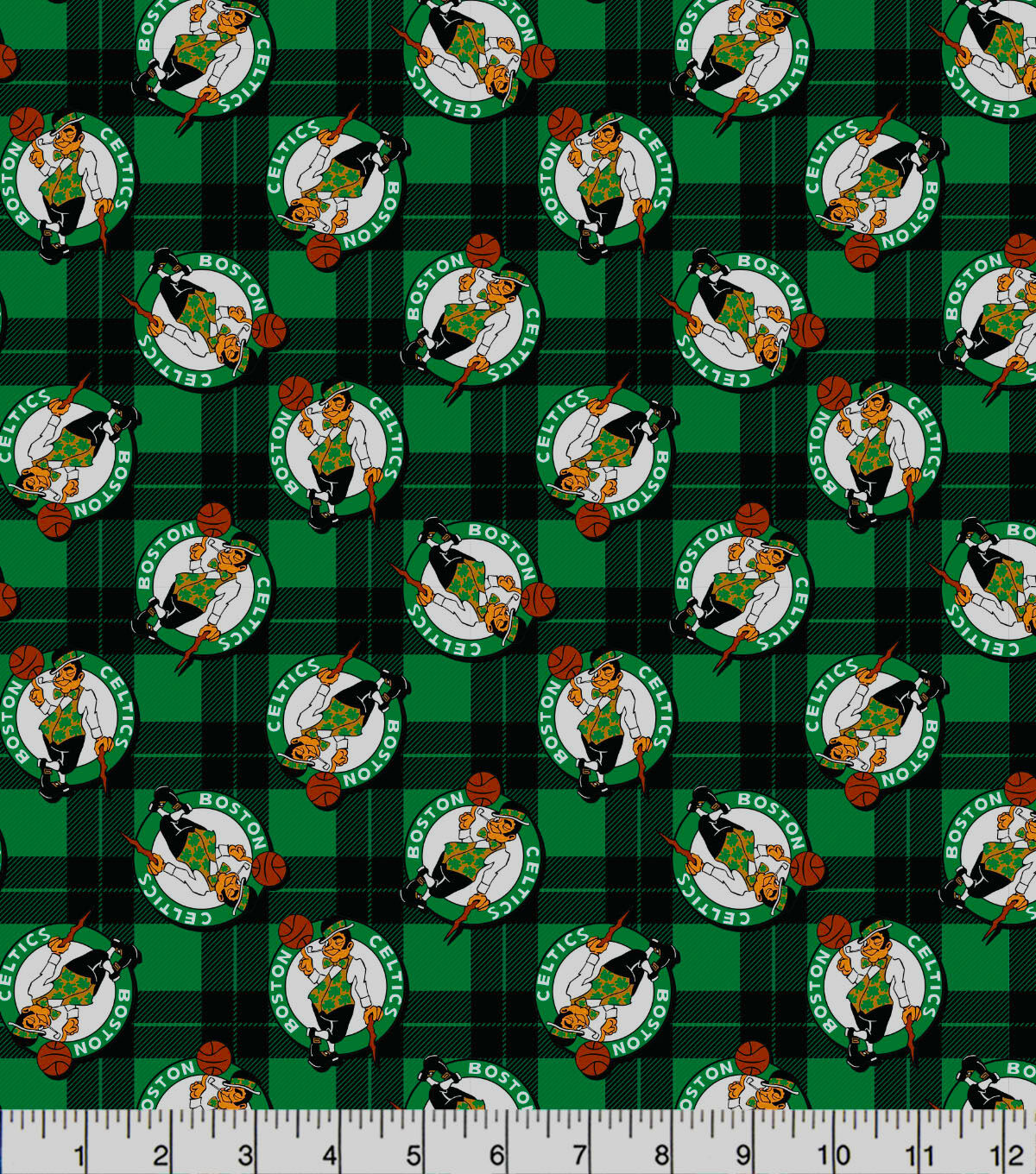 NBA Boston Celtics Plaid Logo Cotton Fabric