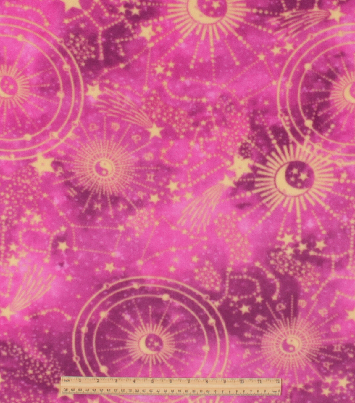Celestial Zodiac on Pink Anti Pill Fleece Fabric
