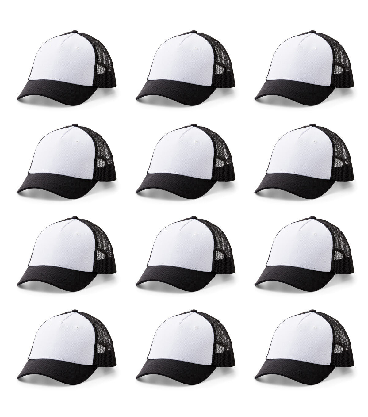 Cricut 12pk Black & White Polyester Trucker Hats With Mesh Back