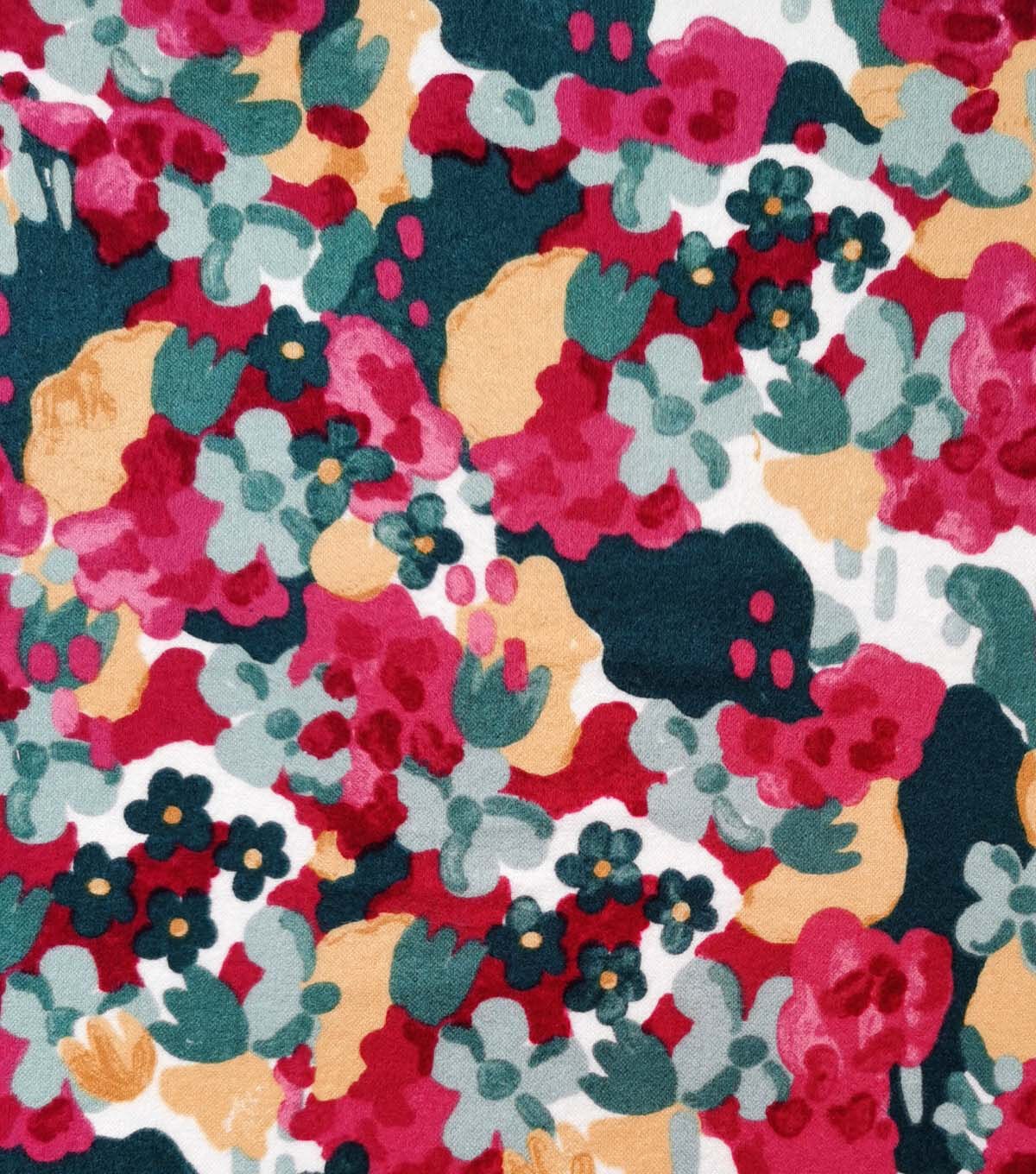 Green & Pink Abstract Floral Luxe Flannel Fabric