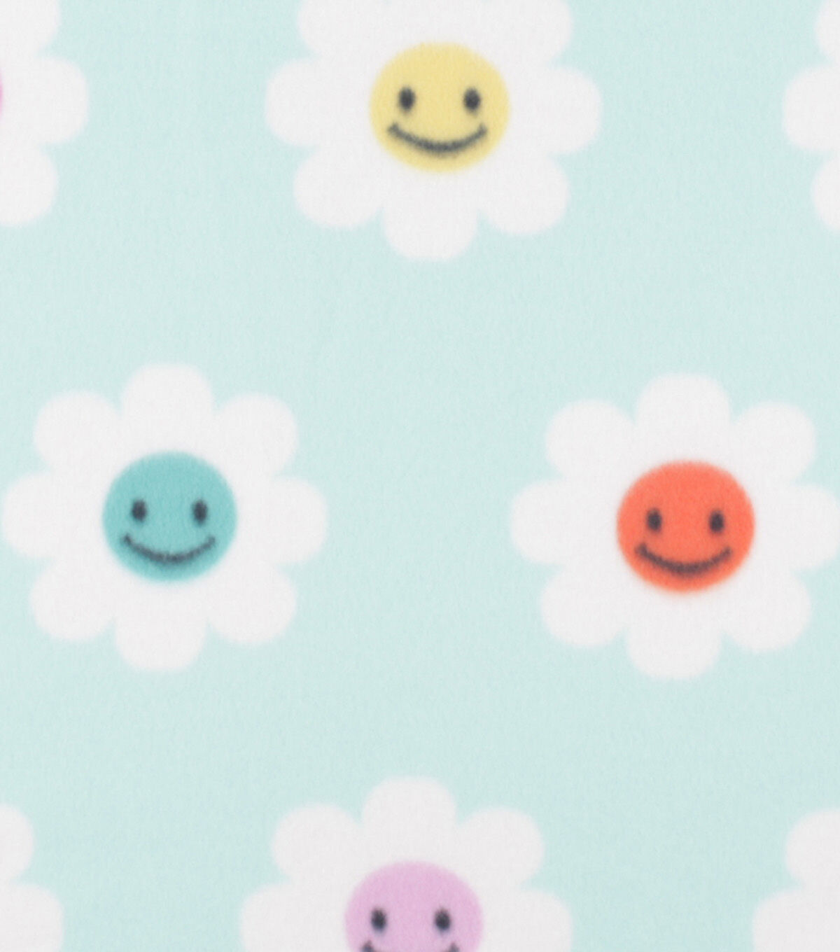 Blue Smiley Face Flowers Blizzard Fleece Fabric