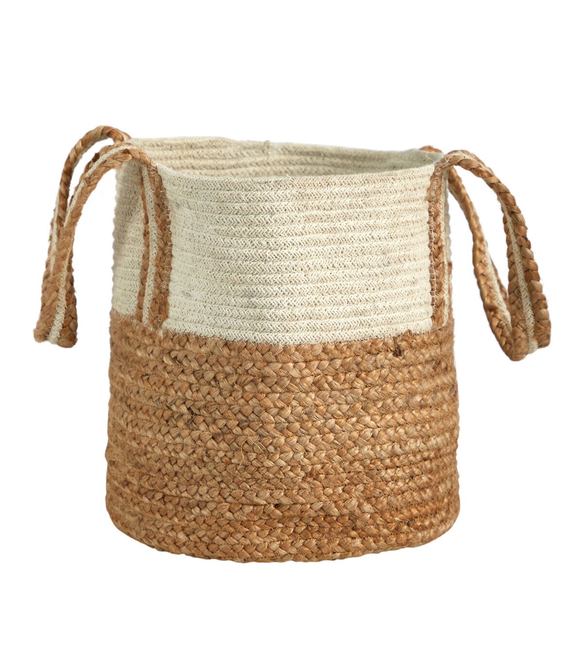 Nearly Natural 14 Natural Cotton & Jute Boho Basket With Handles