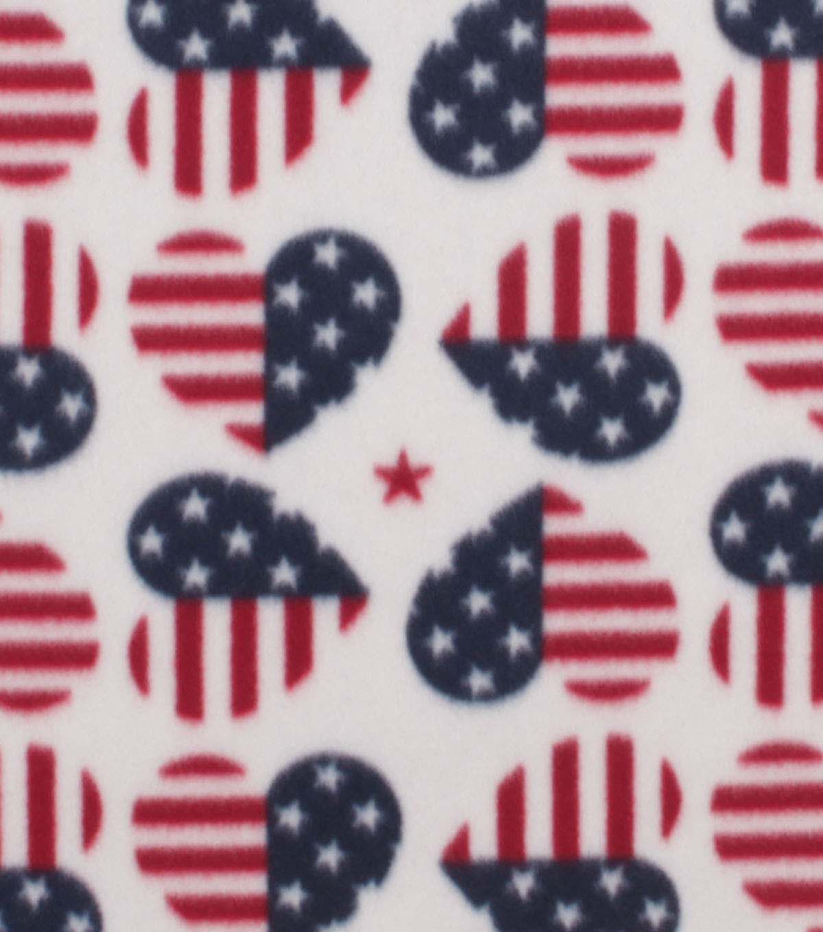 Patriotic Flag Hearts on White Blizzard Fleece Fabric