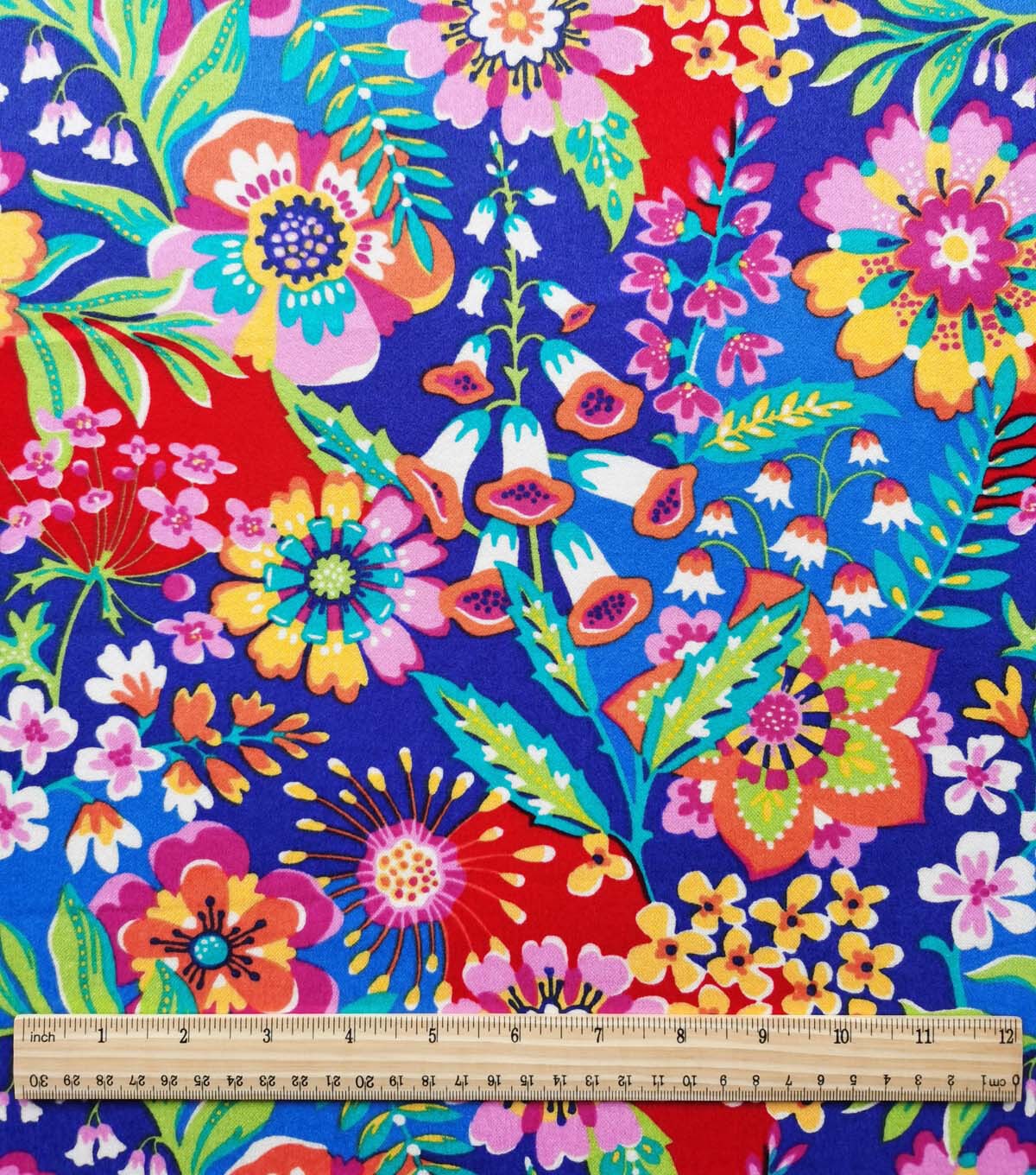 Multicolor Floral on Blue Luxe Flannel Fabric