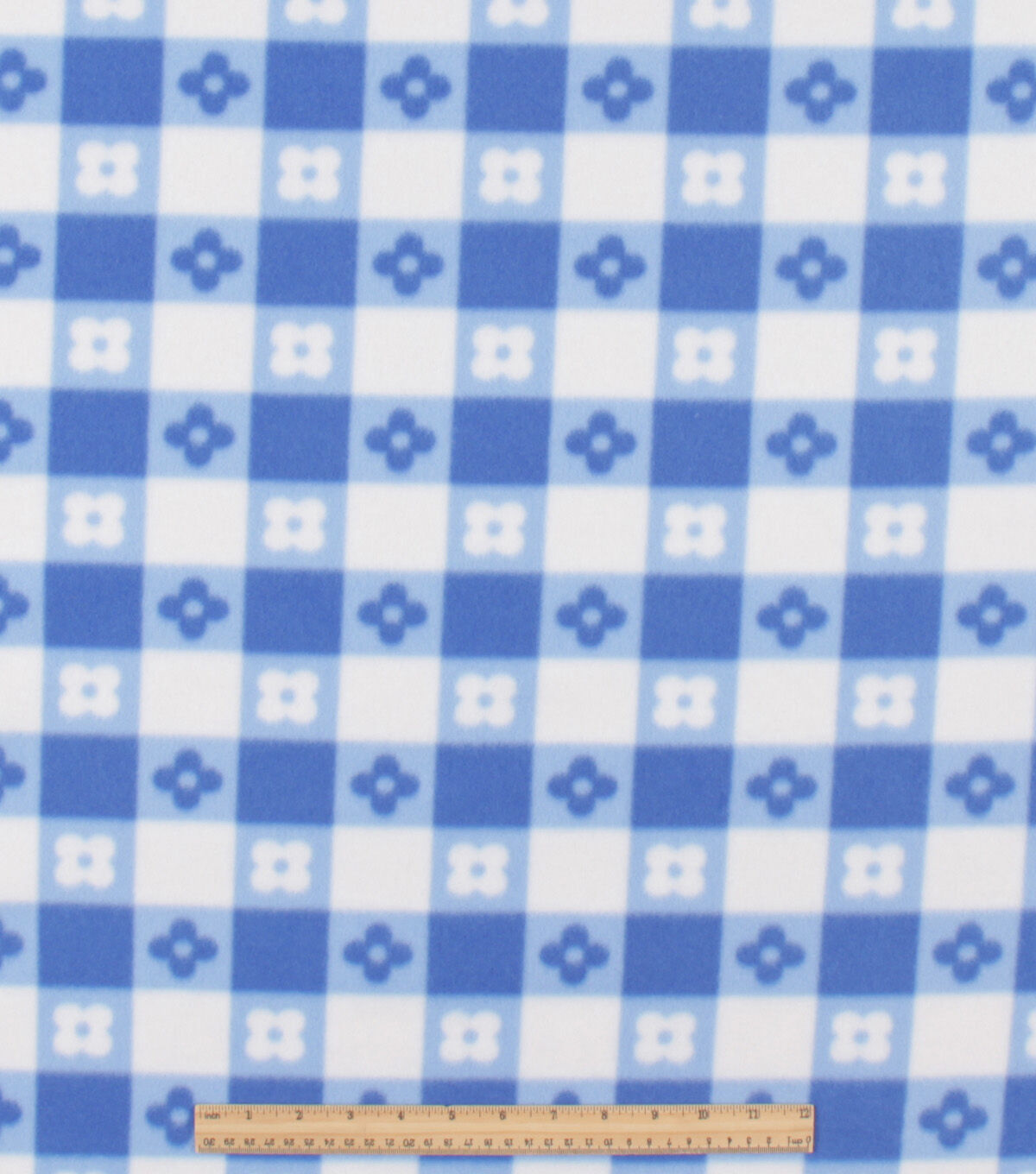 Blue Floral Gingham Blizzard Fleece Fabric