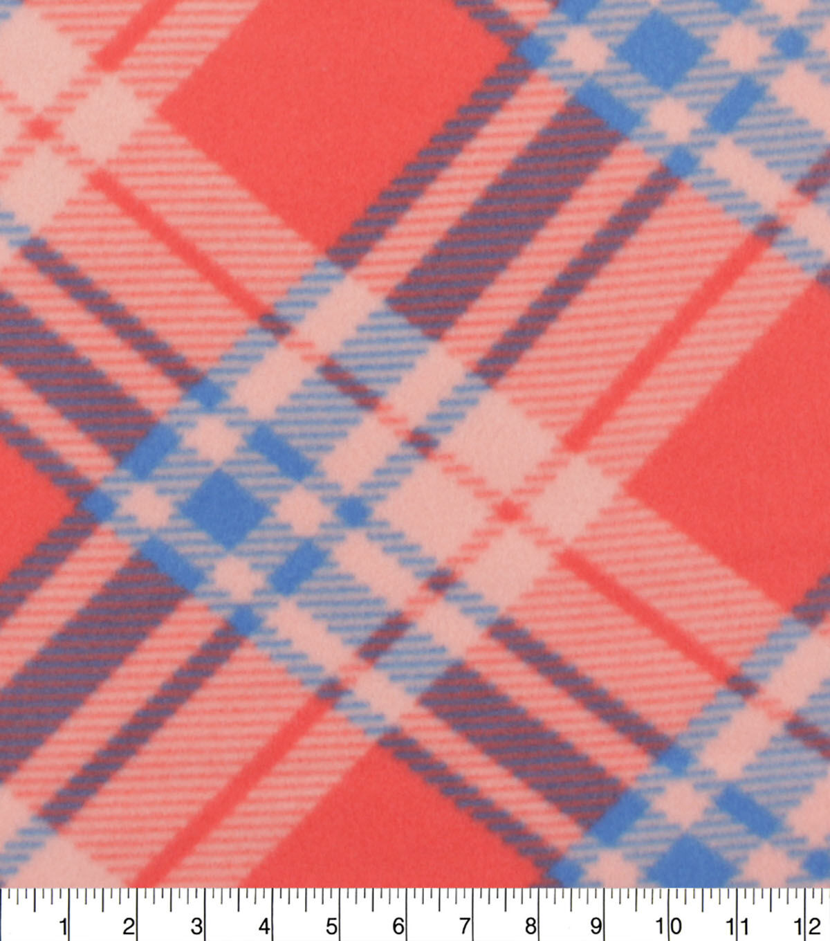 Coral Bias Plaid Blizzard Fleece Fabric