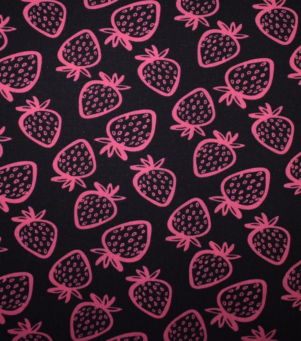 Pink Strawberries on Black Quilt Cotton Fabric by Quilter's Showcase