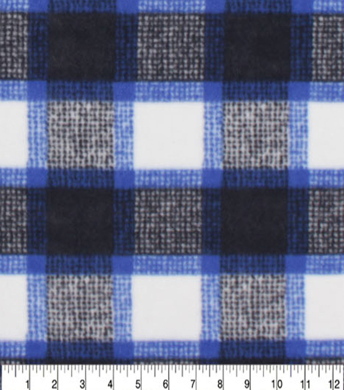 Blue & Black Textured Plaid Anti Pill Fleece Fabric