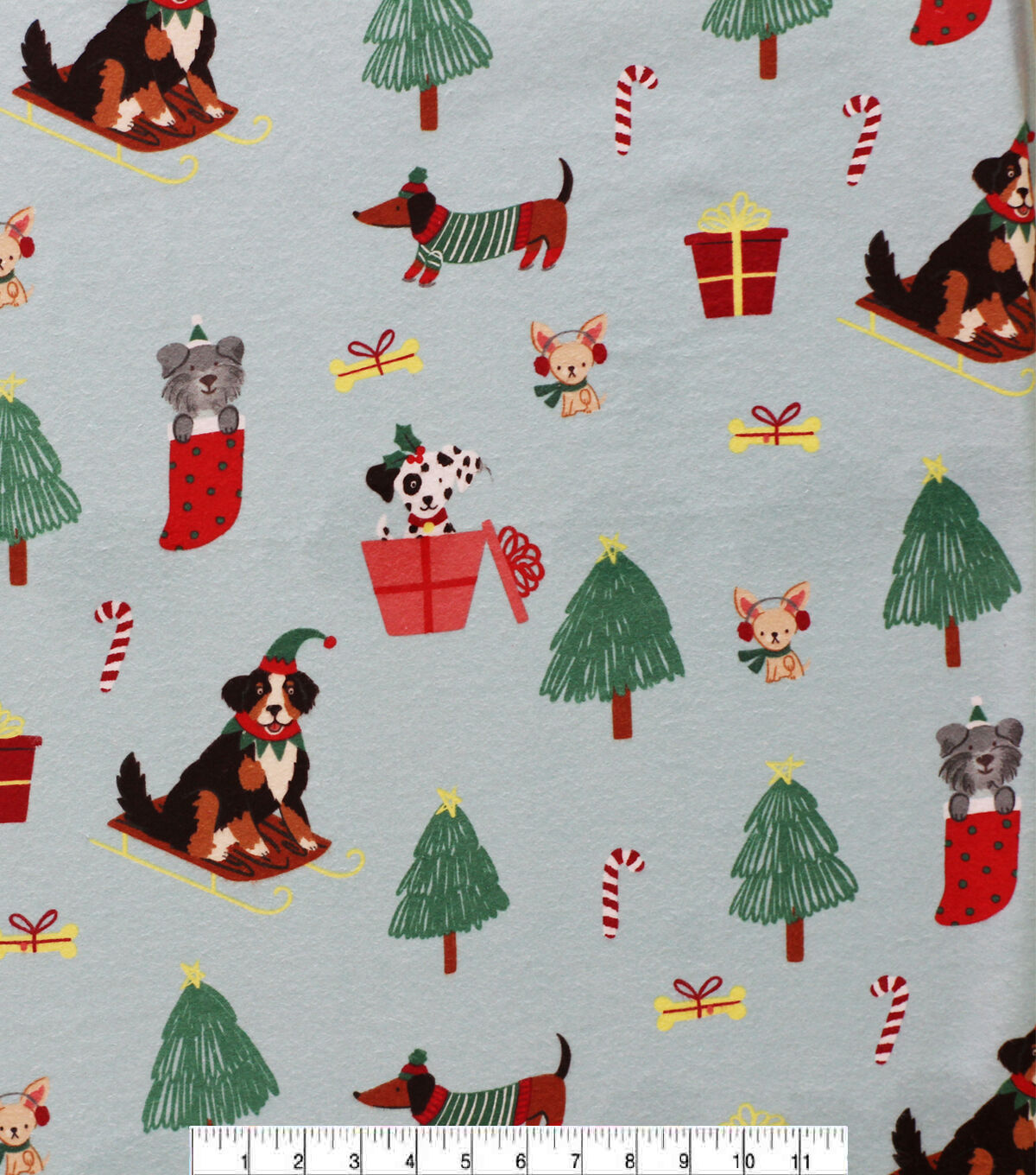 Dogs & Trees on Gray Super Snuggle Christmas Flannel Fabric
