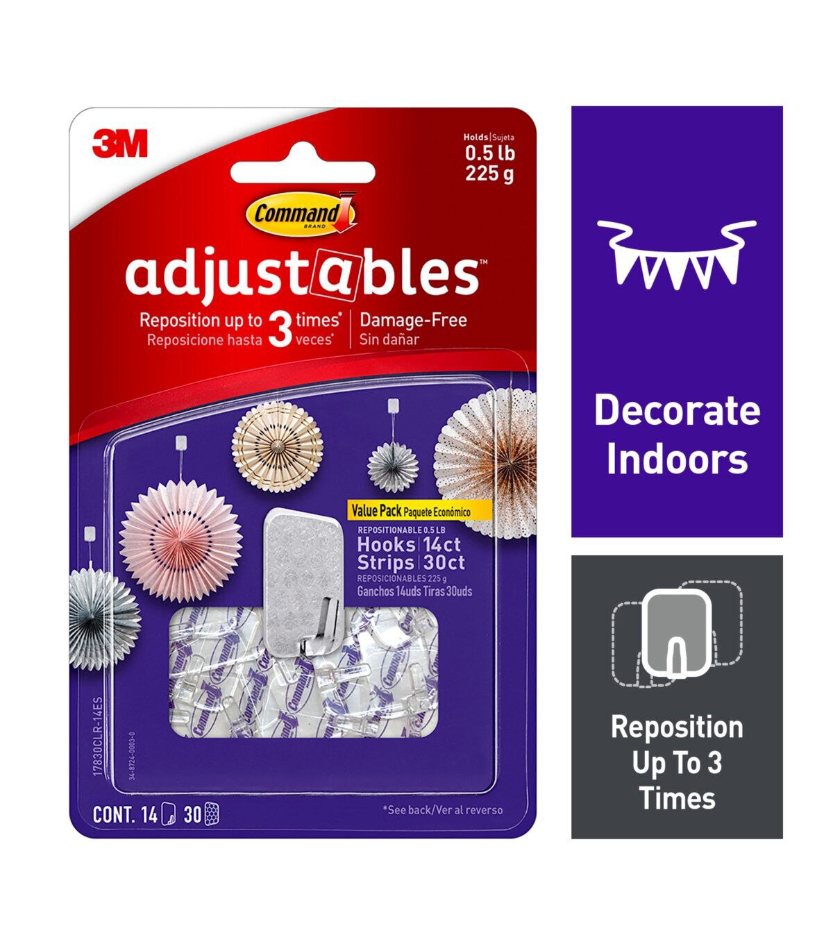 Command 0.5lb Plastic Adjustable Hooks & Strips 44ct