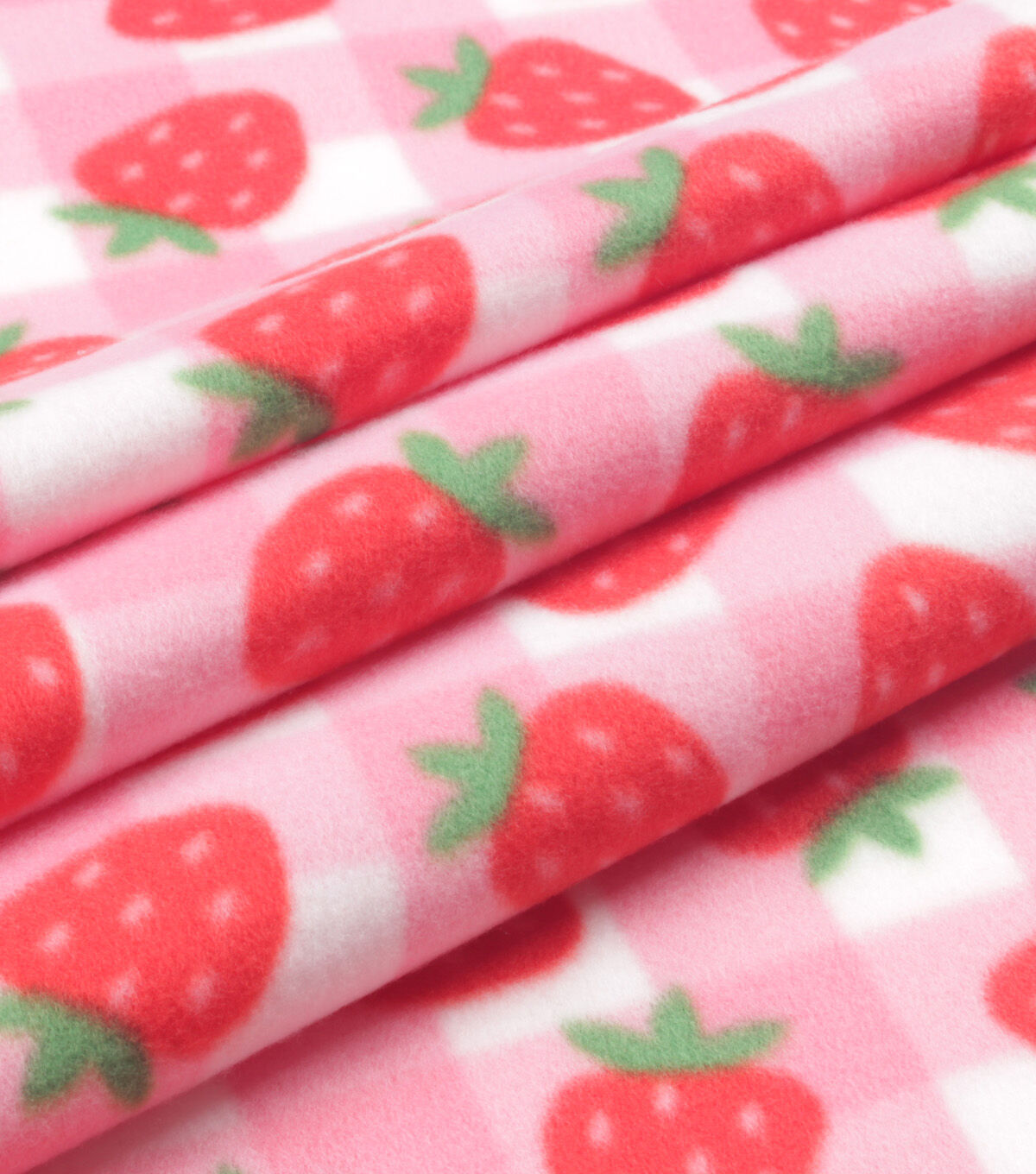 Pink Strawberry Check Blizzard Fleece Fabric