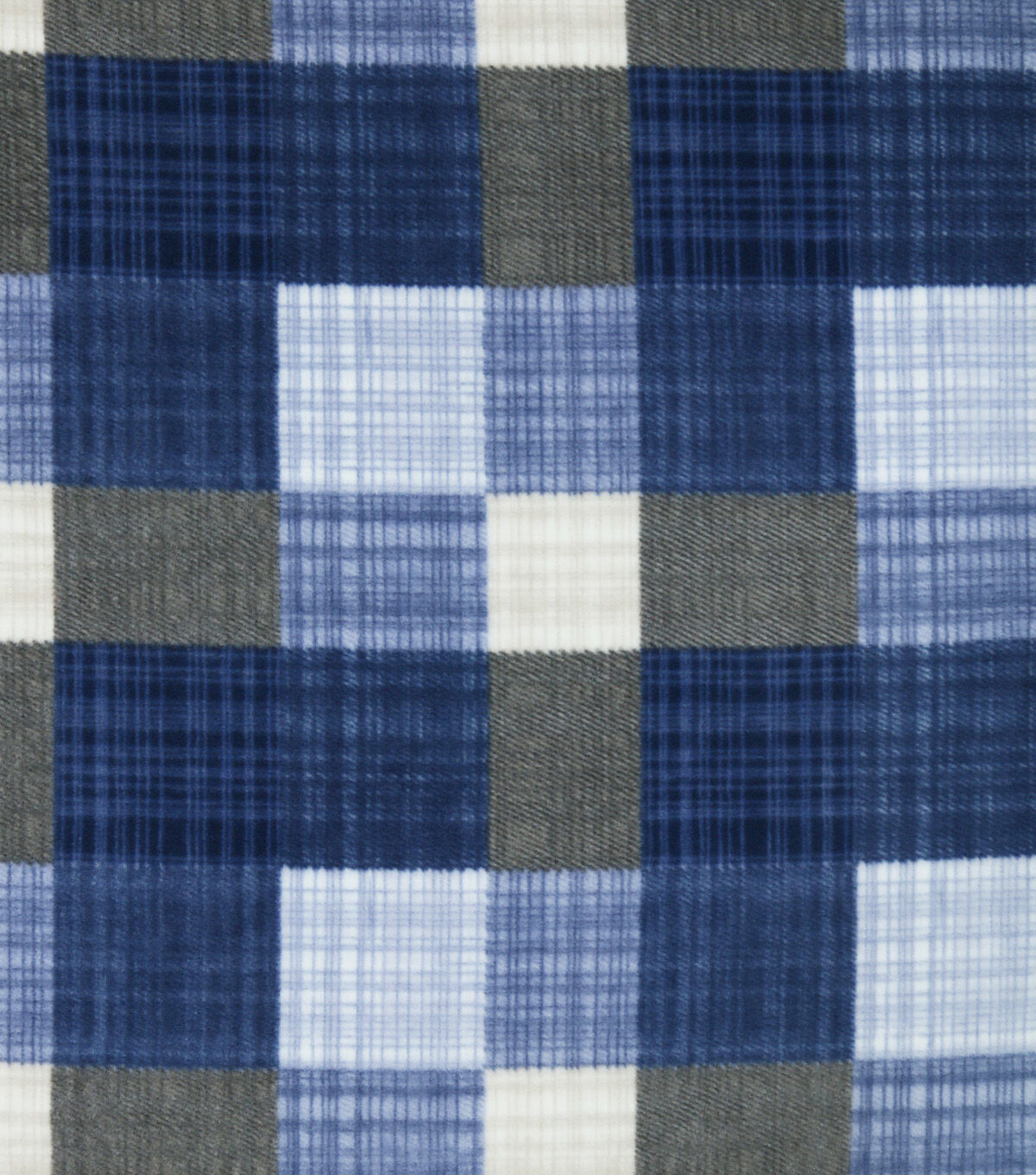 Blue & Gray Sketched Plaid Anti Pill Fleece Fabric