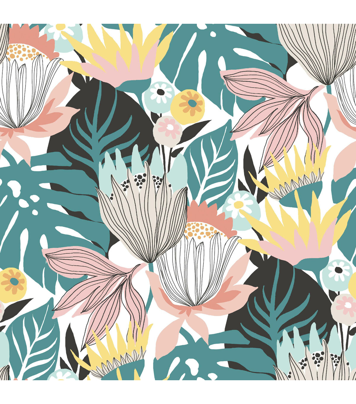 RoomMates 20.5 x 16.5' Retro Tropical Leaves Peel & Stick Wallpaper